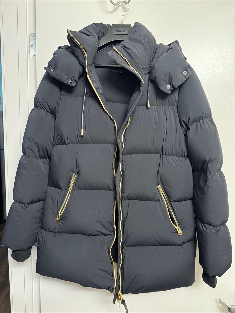 Mackage Men's Black Down Puffer Jacket with Gold Hardware